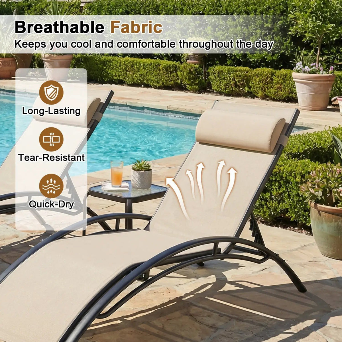 Patio Chaise Lounges Set of 2 Outdoor Recliner with 5-Position Backrest, photo 14 of 16