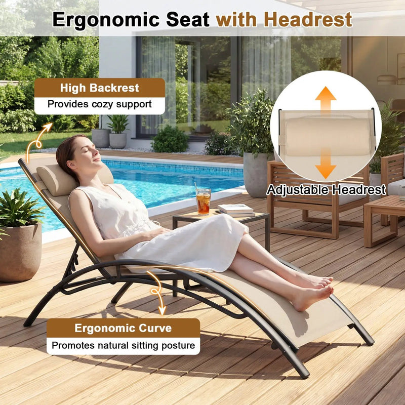 Patio Chaise Lounges Set of 2 Outdoor Recliner with 5-Position Backrest by DirectDeals