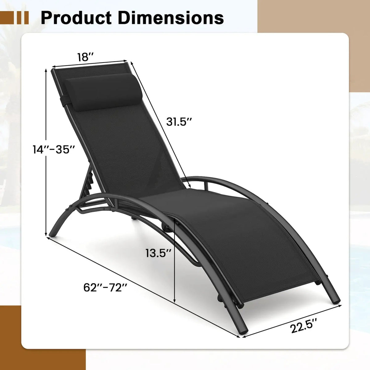 Patio Chaise Lounges Set of 2 Outdoor Recliner with 5-Position Backrest, photo 7 of 16