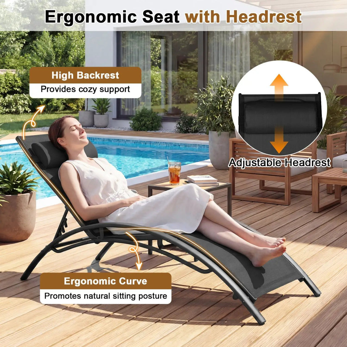 Patio Chaise Lounges Set of 2 Outdoor Recliner with 5-Position Backrest, photo 15 of 16