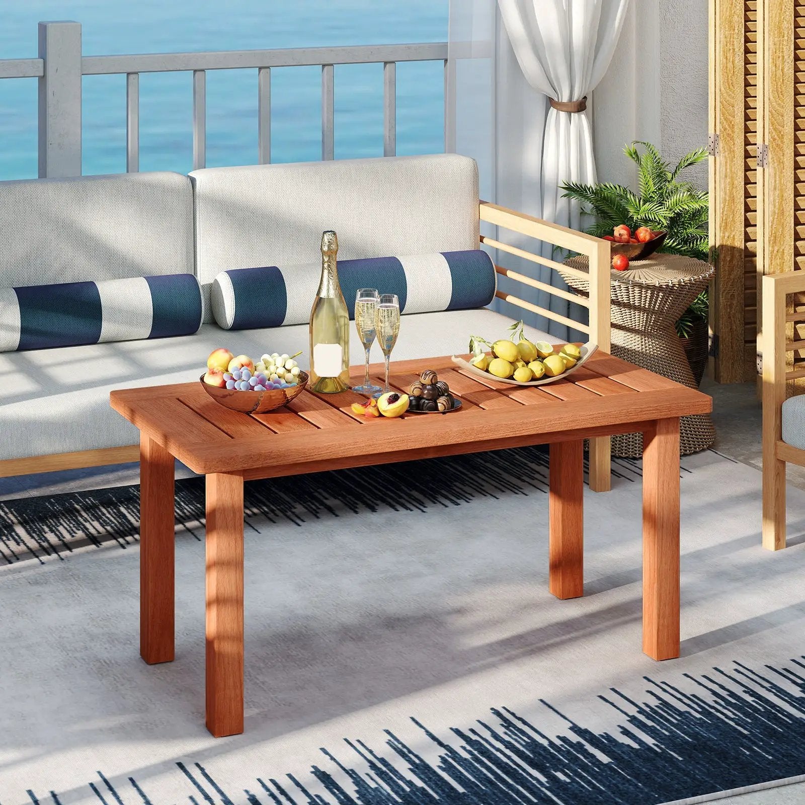 Patio Coffee Table with Slatted Tabletop for Deck Poolside by DirectDeals