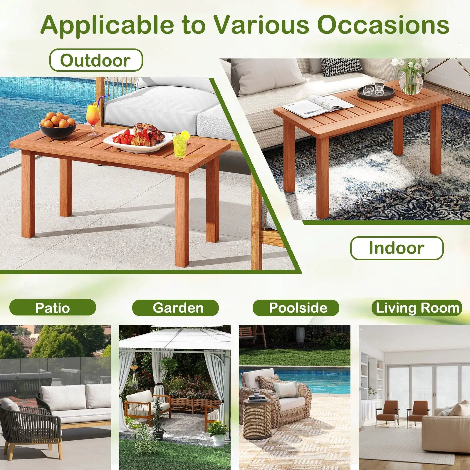 Patio Coffee Table with Slatted Tabletop for Deck Poolside by DirectDeals