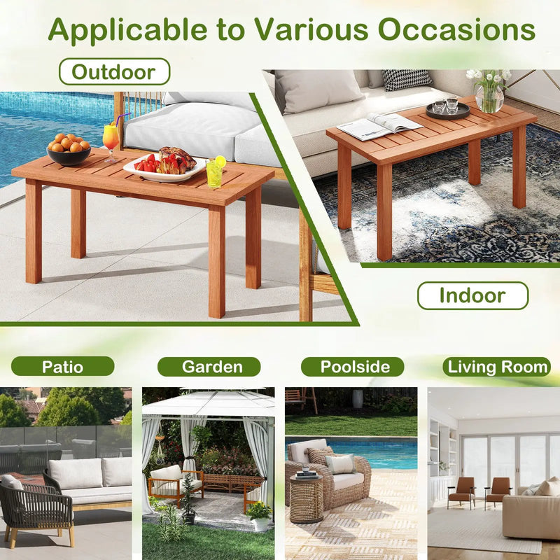 Patio Coffee Table with Slatted Tabletop for Deck Poolside by DirectDeals