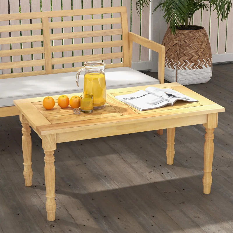 Patio Coffee Table with Solid Teak Wood Structure and Slatted Tabletop by DirectDeals