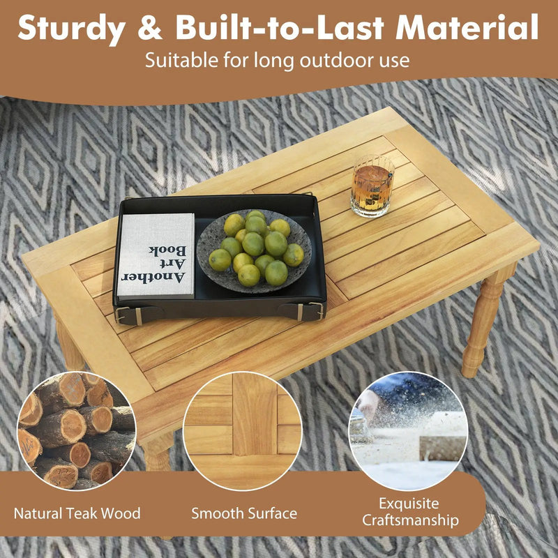 Patio Coffee Table with Solid Teak Wood Structure and Slatted Tabletop by DirectDeals