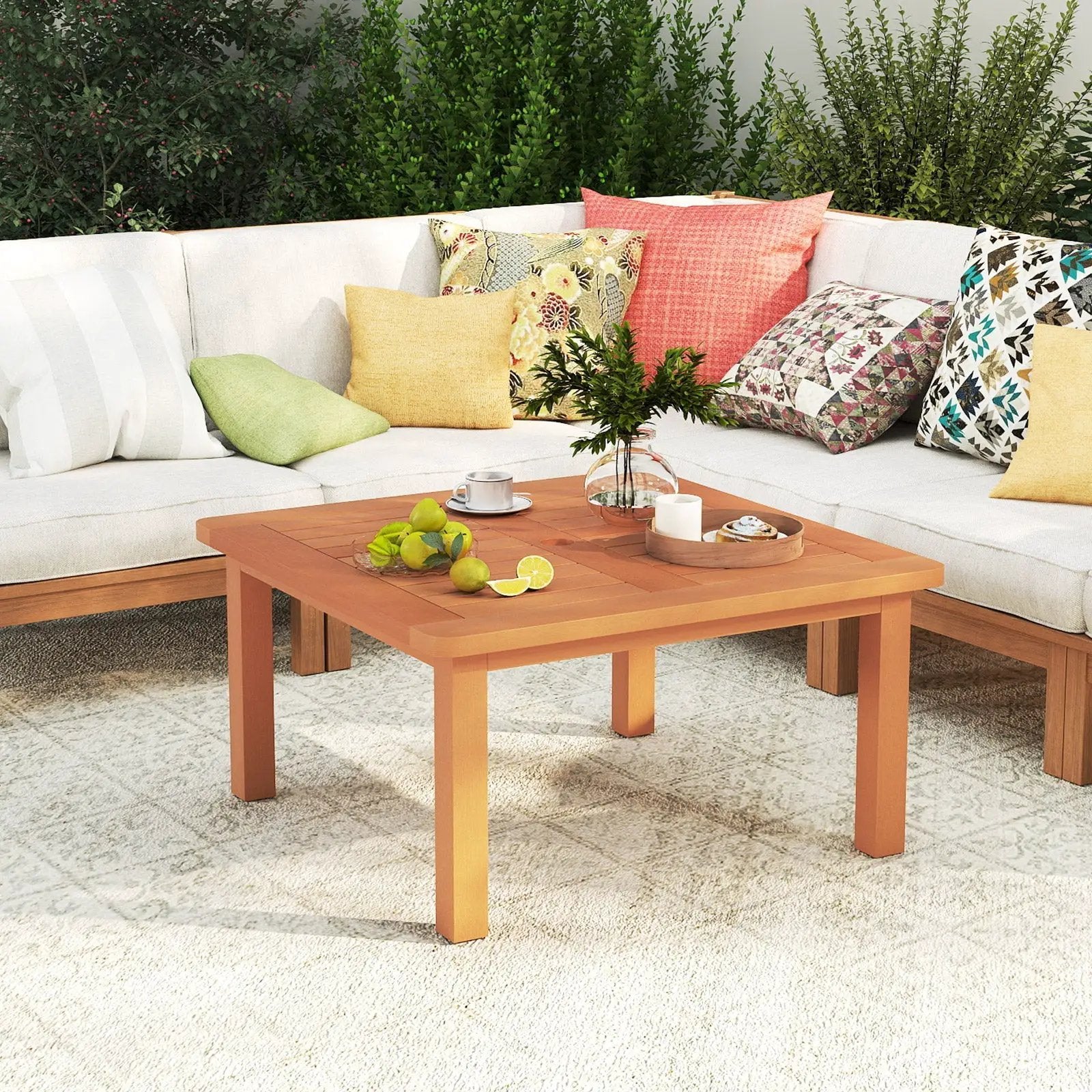 Patio Coffee Table with Umbrella Hole and Teak Oil Finish by DirectDeals
