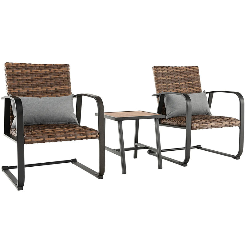 3 Pieces Patio Rattan Conversation Set with Quick Dry Lumbar Pillows by DirectDeals