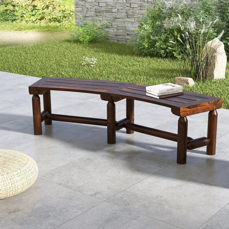 Patio Curved Bench for Round Table Spacious and Slatted Seat by DirectDeals