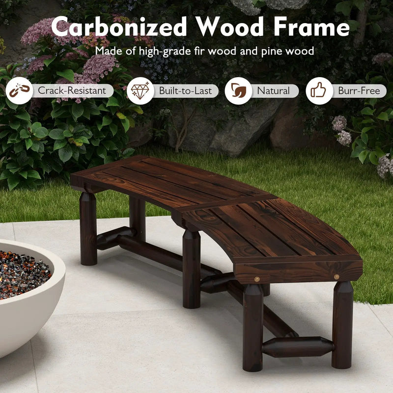 Patio Curved Bench for Round Table Spacious and Slatted Seat by DirectDeals