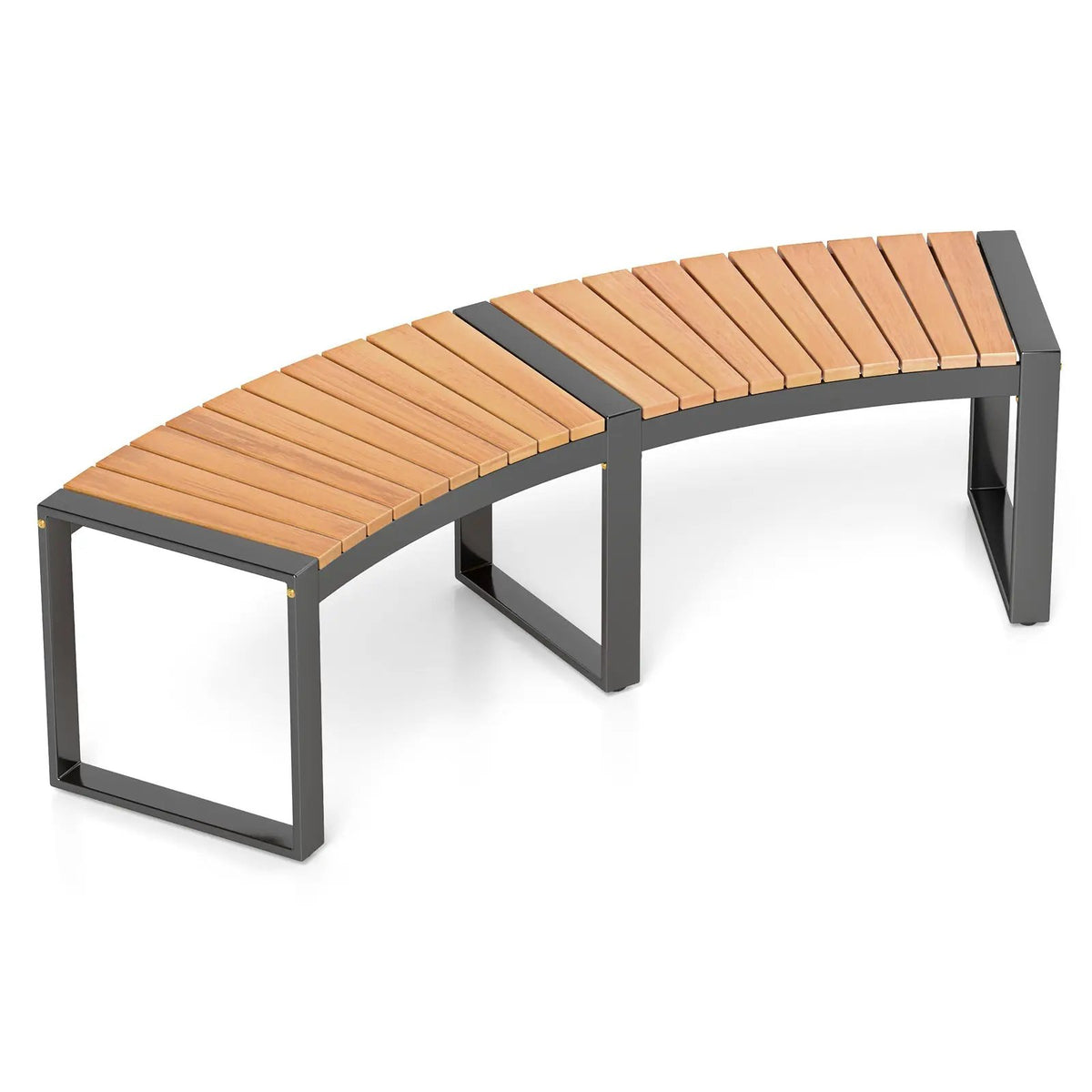 Patio Curved Bench with Slatted Seat and Metal Legs, photo 5 of 16