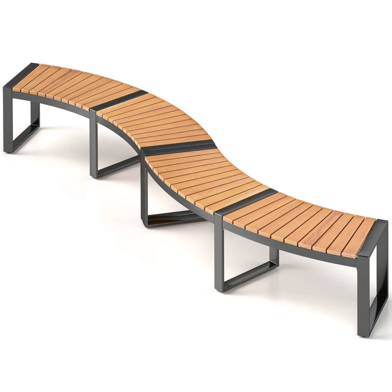 Patio Curved Bench with Slatted Seat and Metal Legs by DirectDeals