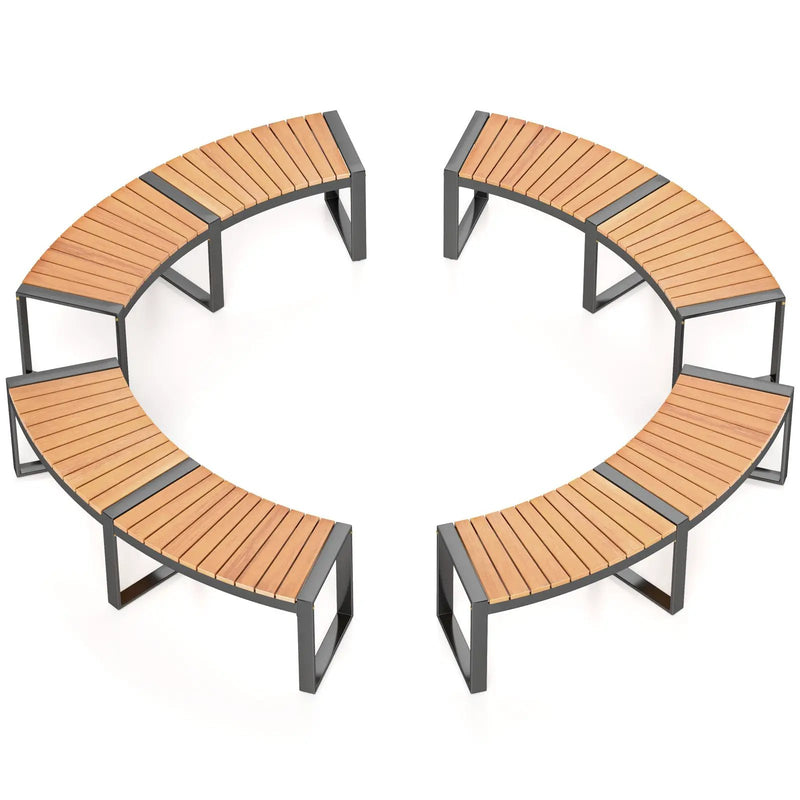 Patio Curved Bench with Slatted Seat and Metal Legs by DirectDeals