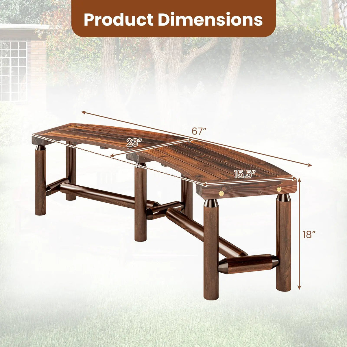 Patio Curved Bench Solid Wood Fire Pit Bench Outdoor Backless Loveseat, photo 7 of 16