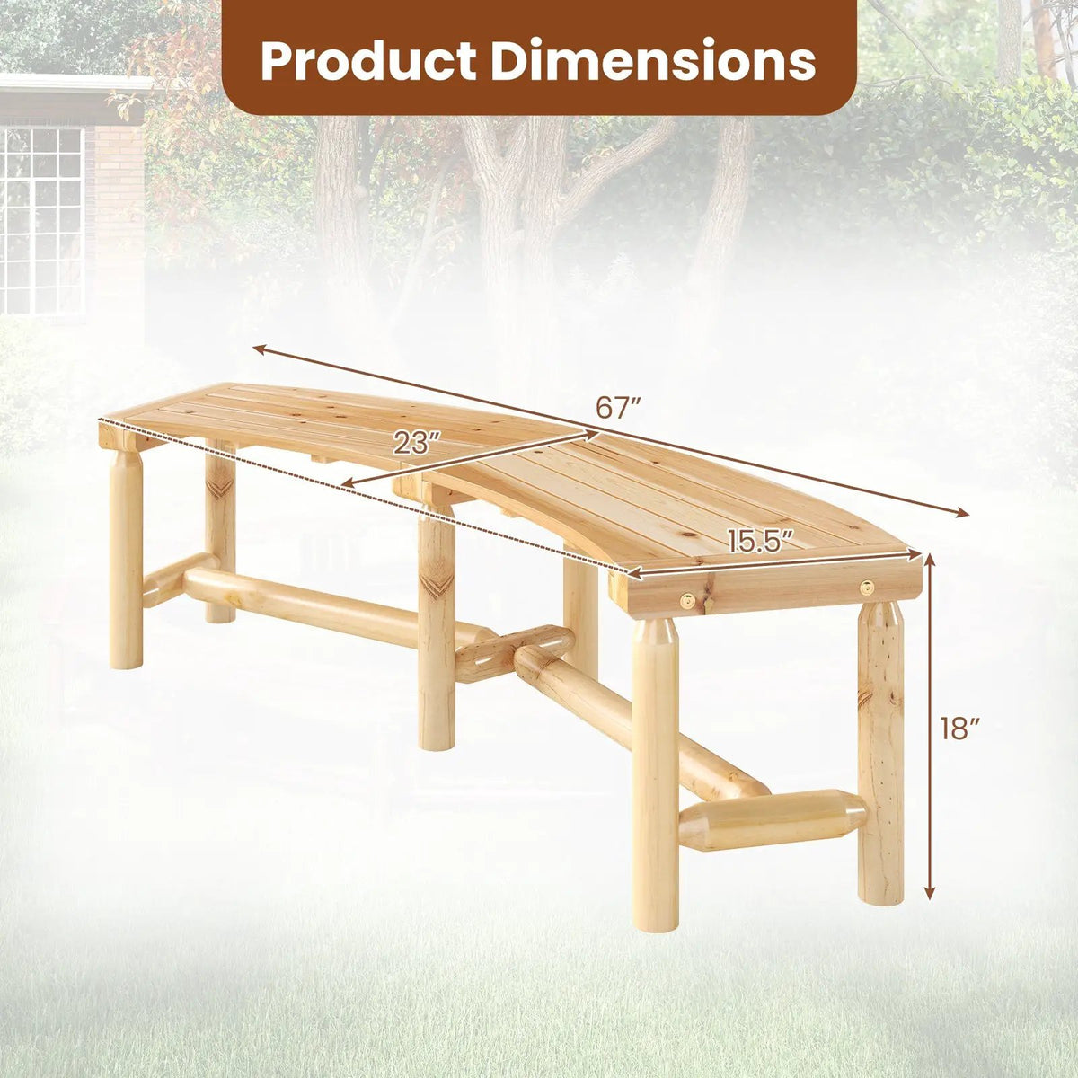 Patio Curved Bench Solid Wood Fire Pit Bench Outdoor Backless Loveseat, photo 8 of 16