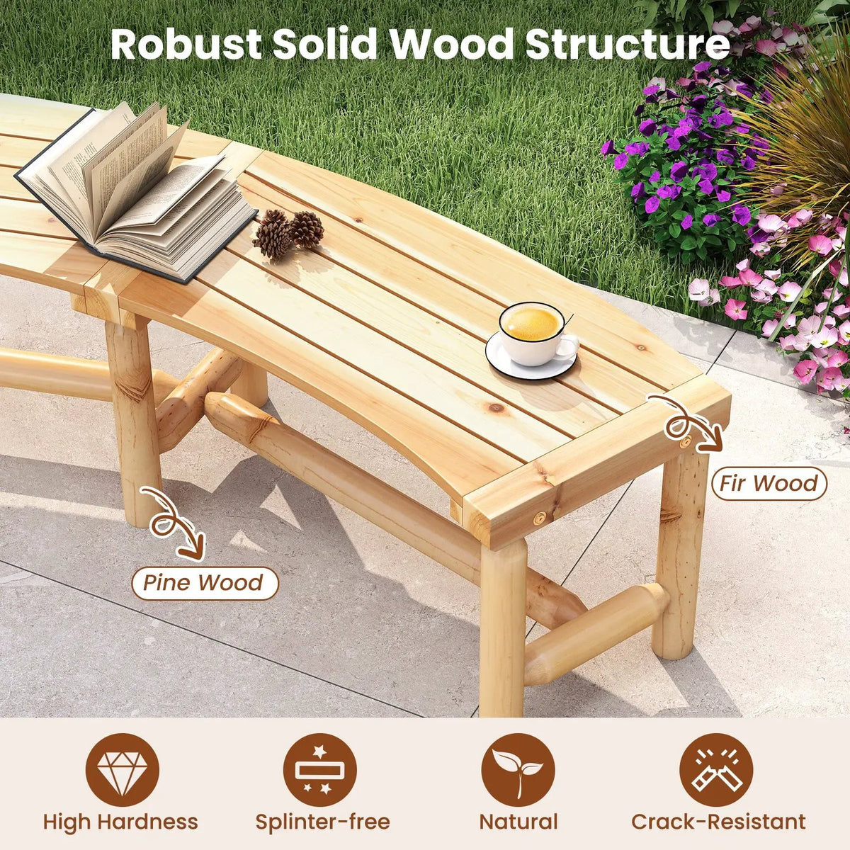 Patio Curved Bench Solid Wood Fire Pit Bench Outdoor Backless Loveseat, photo 16 of 16