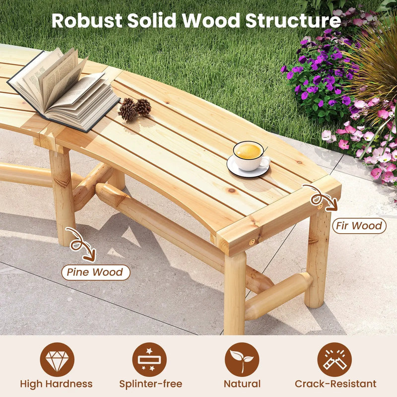 Patio Curved Bench Solid Wood Fire Pit Bench Outdoor Backless Loveseat by DirectDeals
