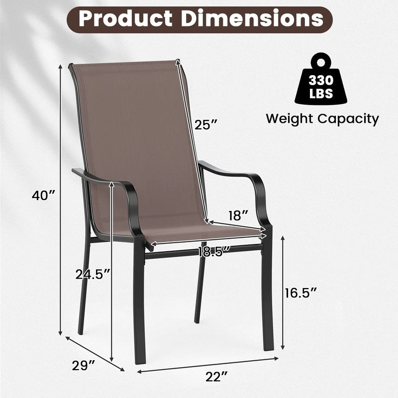 Patio Dining Chair Set of 2 with Wide Seat and Heavy-Duty Metal Frame-Brown by DirectDeals
