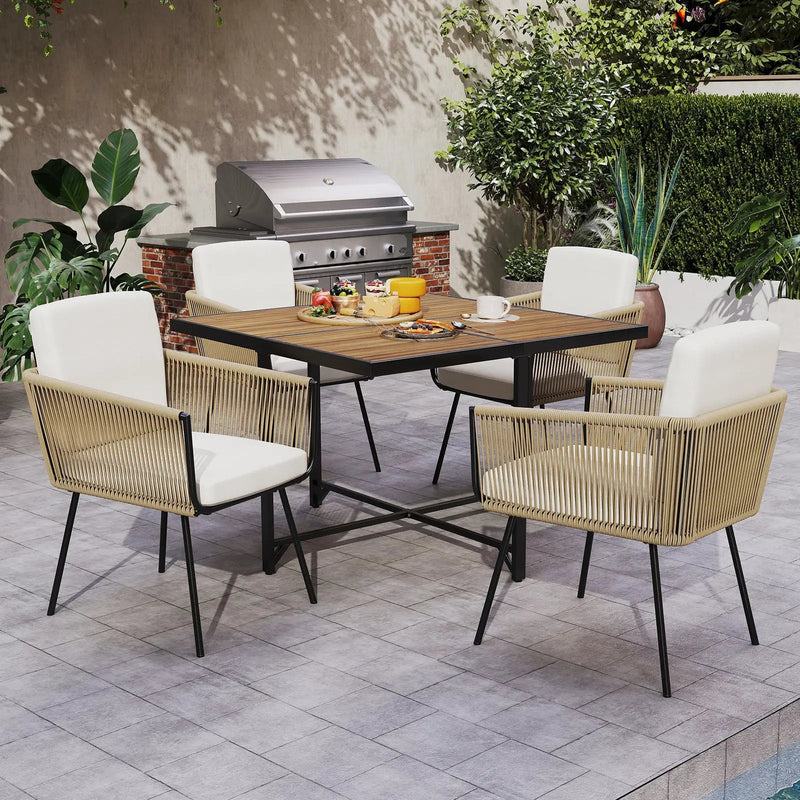 Patio Dining Chairs Set of 4 Bistro Well-Woven Rattan Chairs-White by DirectDeals
