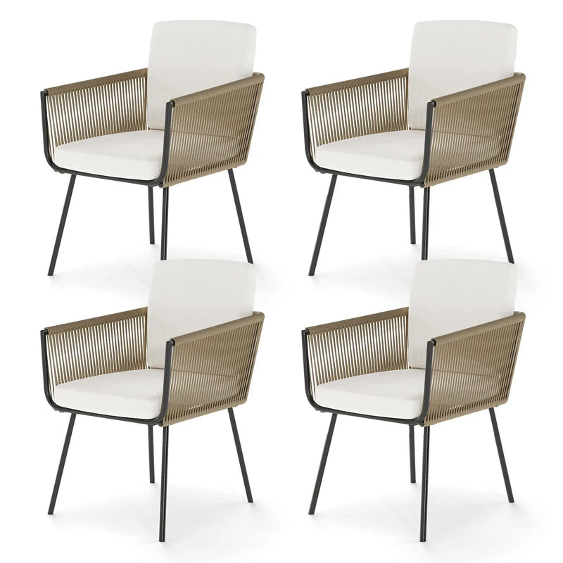 Patio Dining Chairs Set of 4 Bistro Well-Woven Rattan Chairs-White by DirectDeals