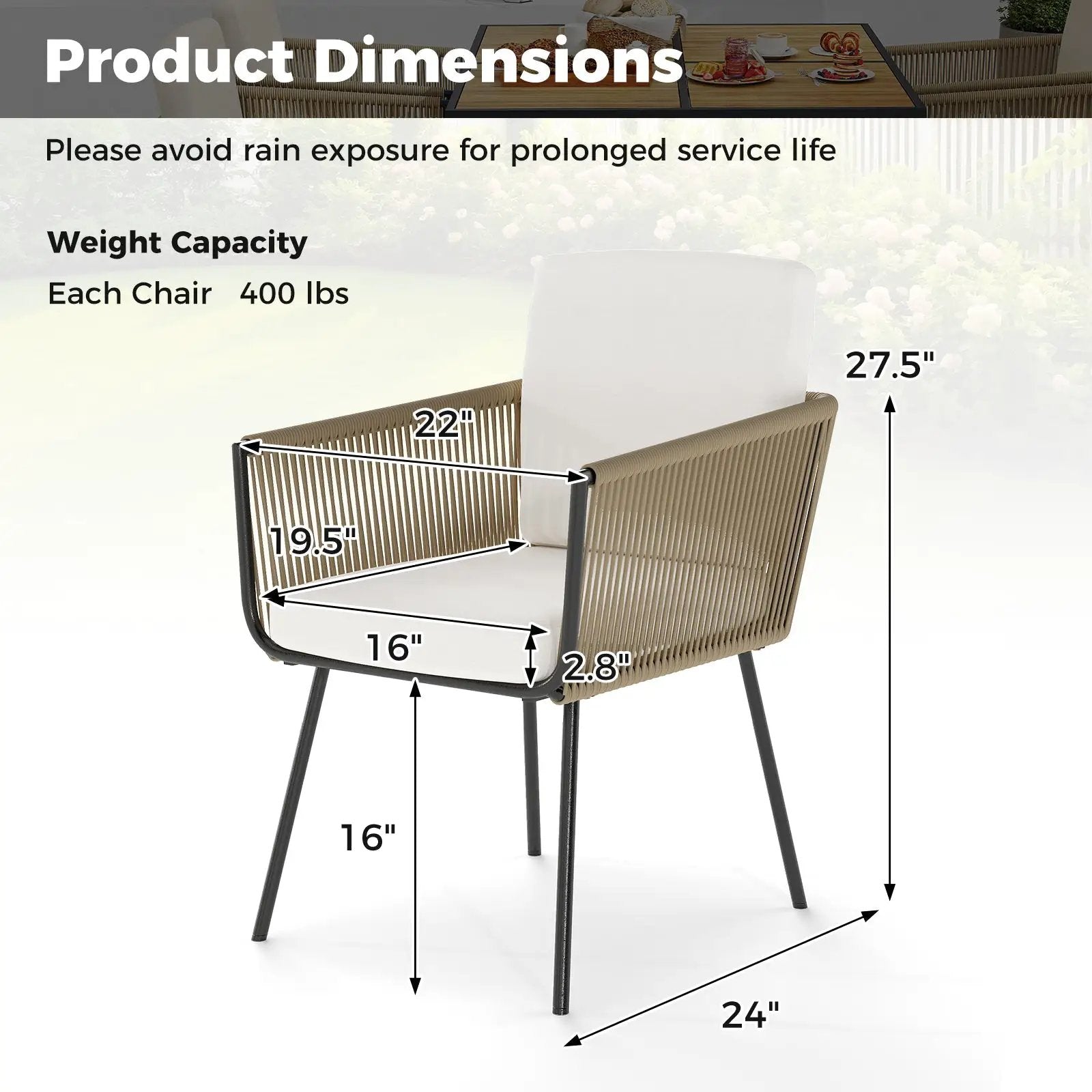 Patio Dining Chairs Set of 4 Bistro Well-Woven Rattan Chairs-White by DirectDeals