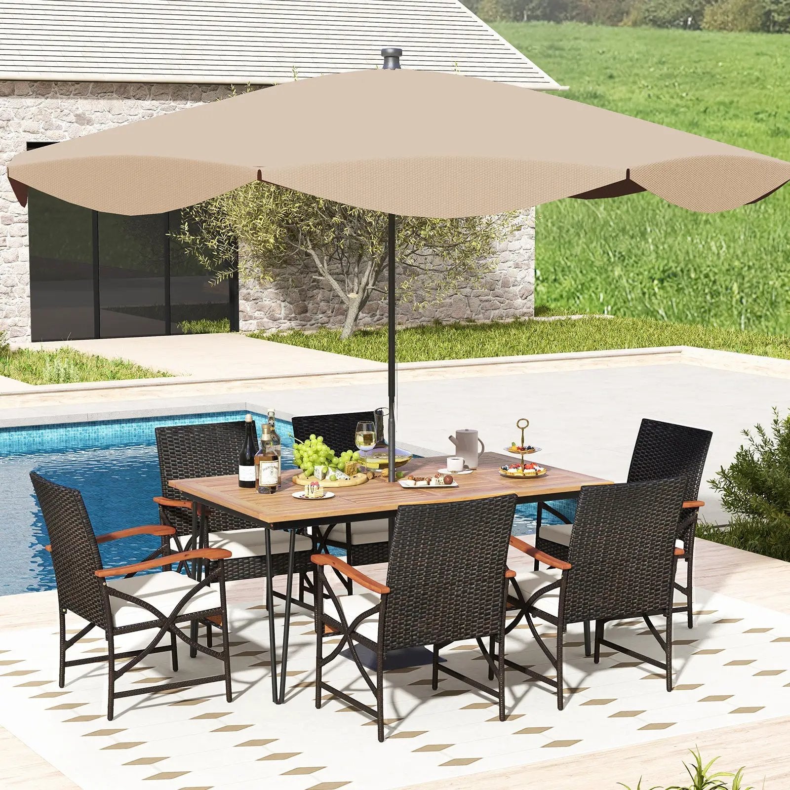 7 Pieces Outdoor Dining Furniture Set for Porch Backyard Garden Poolside by DirectDeals