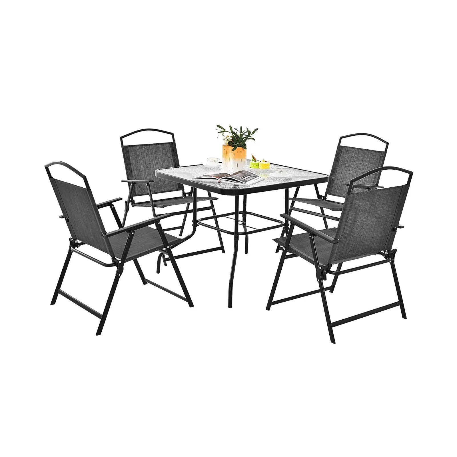 Patio Dining Set for 4 with Umbrella Hole-Gray by DirectDeals