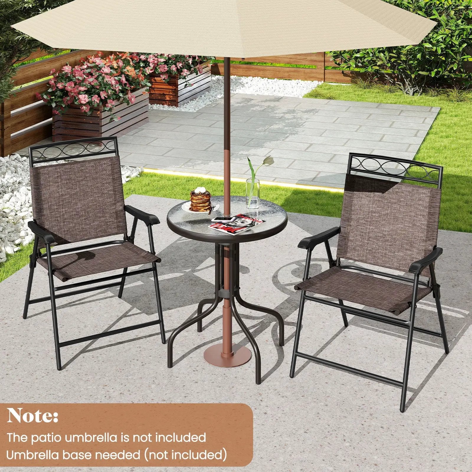 3 Pieces Outdoor Bistro Dining Furniture Set with 1.57 Inch Umbrella Hole by DirectDeals