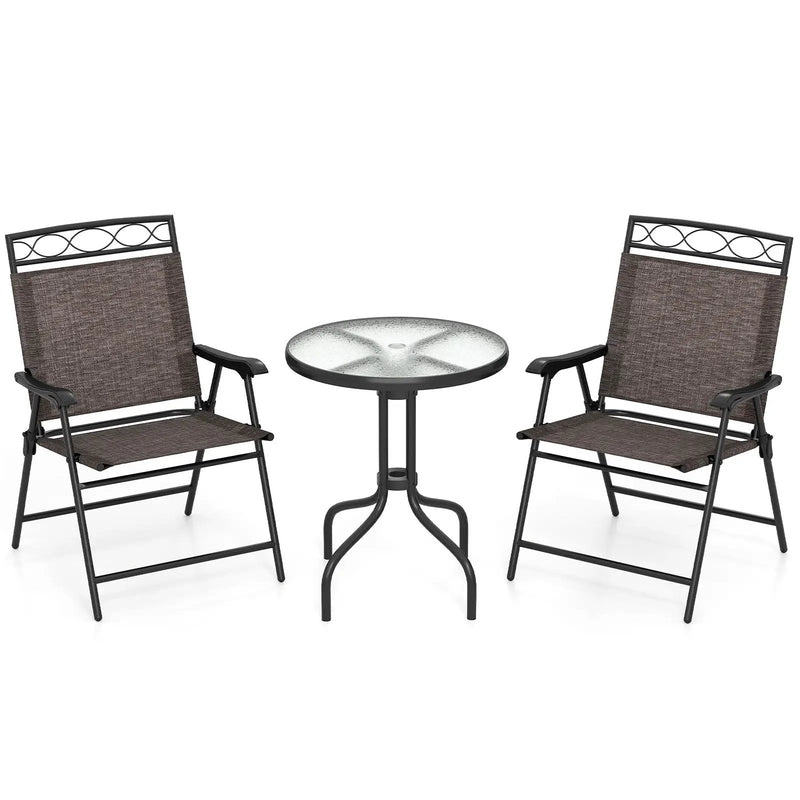 3 Pieces Outdoor Bistro Dining Furniture Set with 1.57 Inch Umbrella Hole by DirectDeals