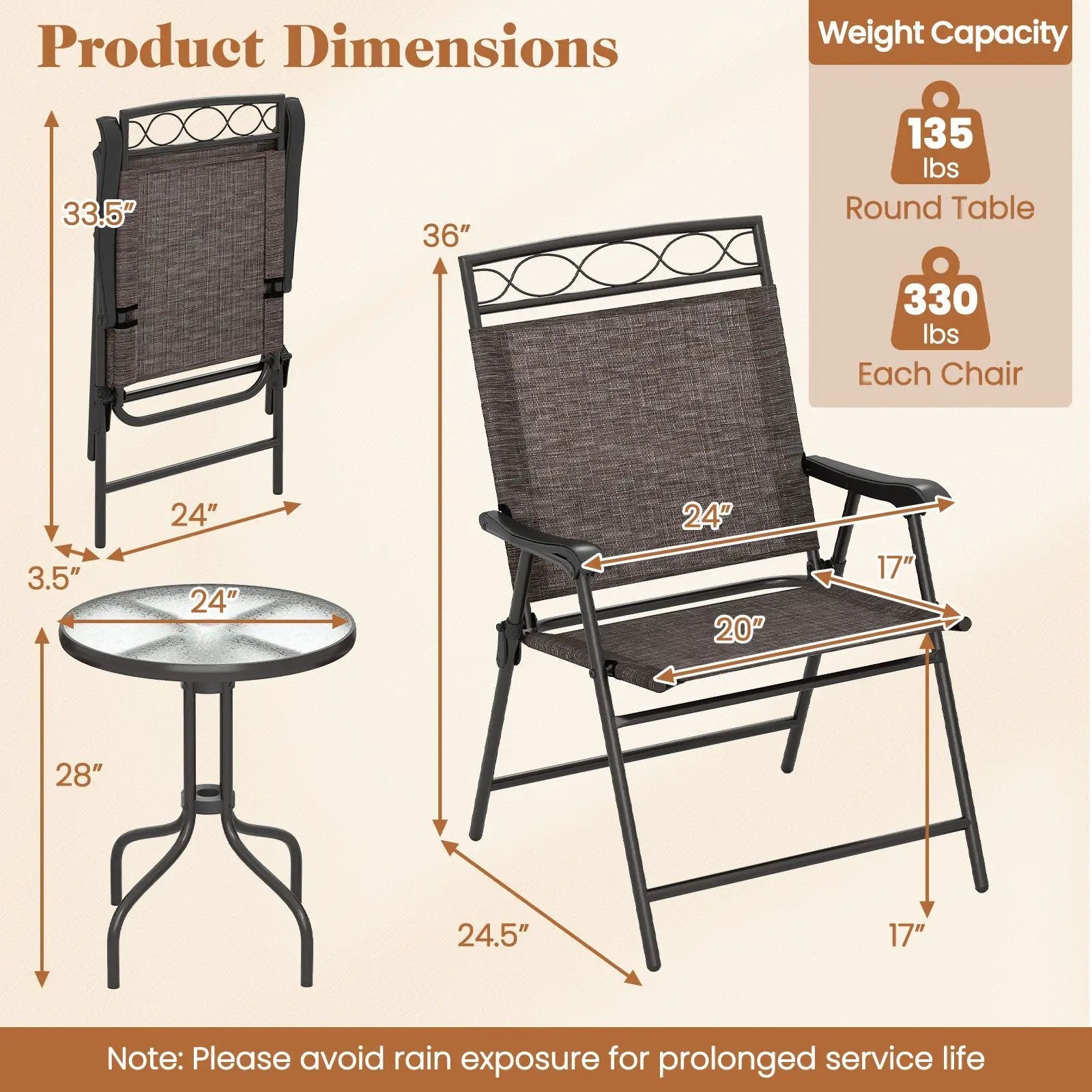 3 Pieces Outdoor Bistro Dining Furniture Set with 1.57 Inch Umbrella Hole by DirectDeals
