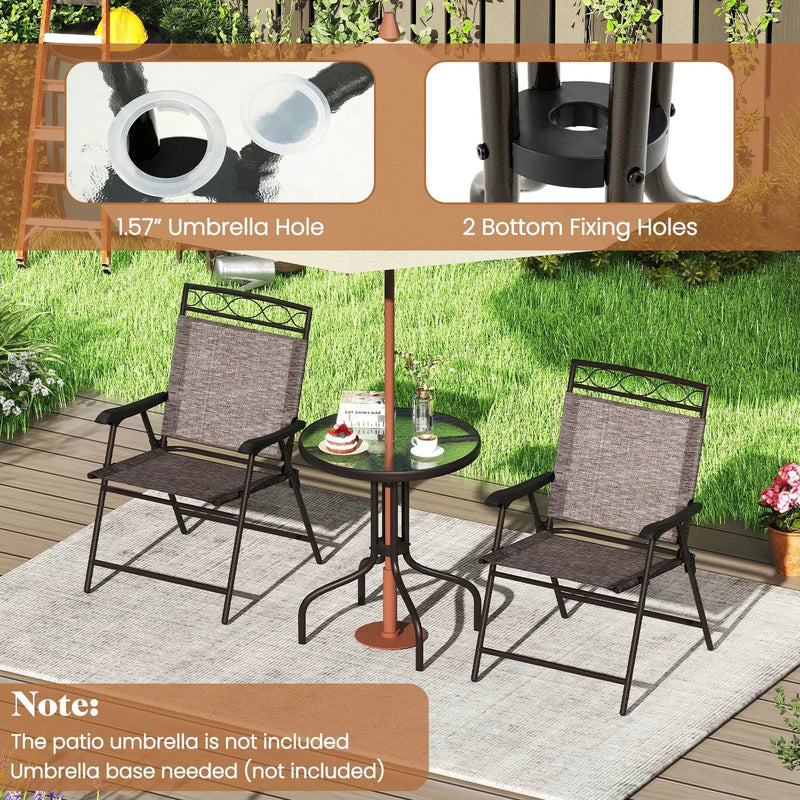 3 Pieces Outdoor Bistro Dining Furniture Set with 1.57 Inch Umbrella Hole by DirectDeals