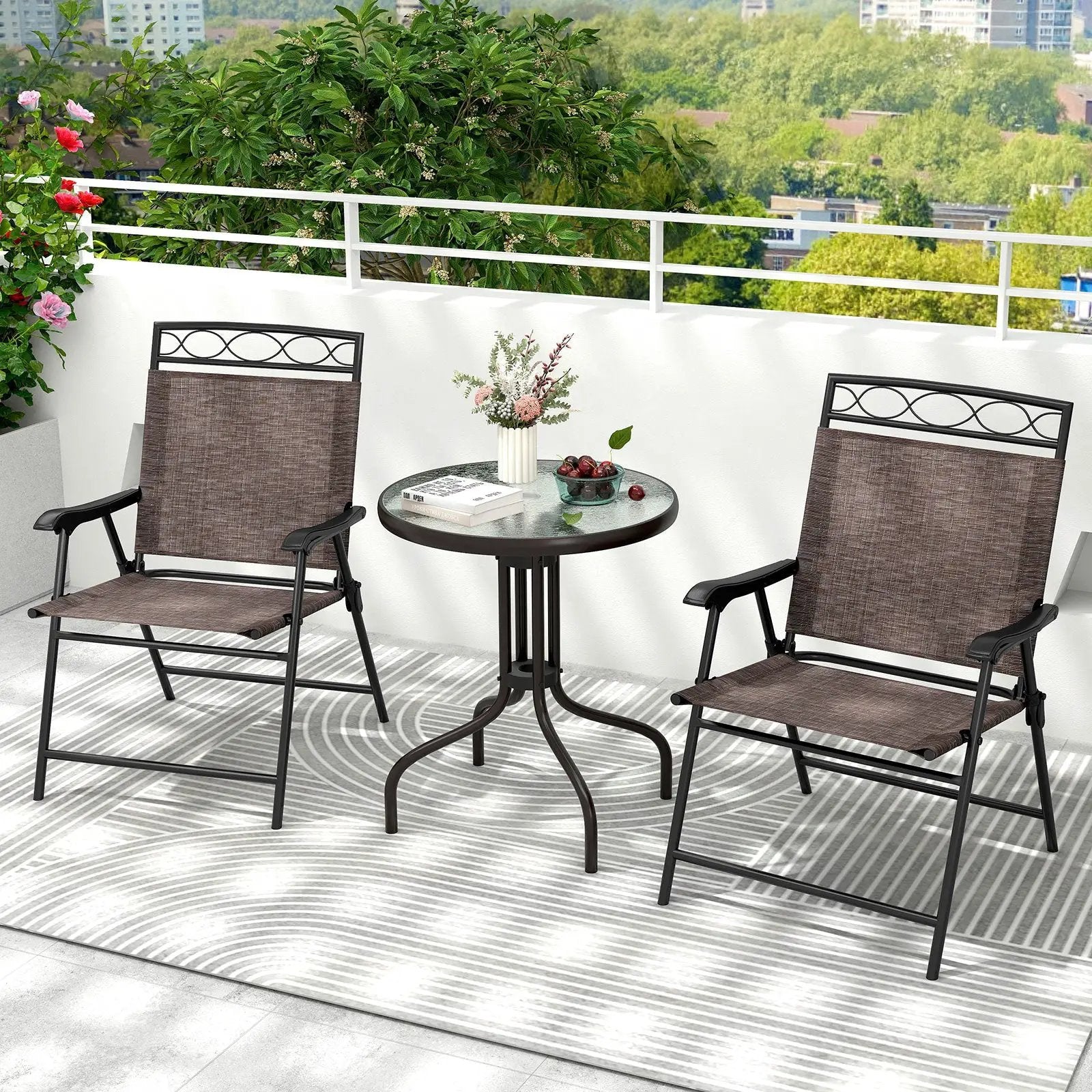 3 Pieces Outdoor Bistro Dining Furniture Set with 1.57 Inch Umbrella Hole by DirectDeals