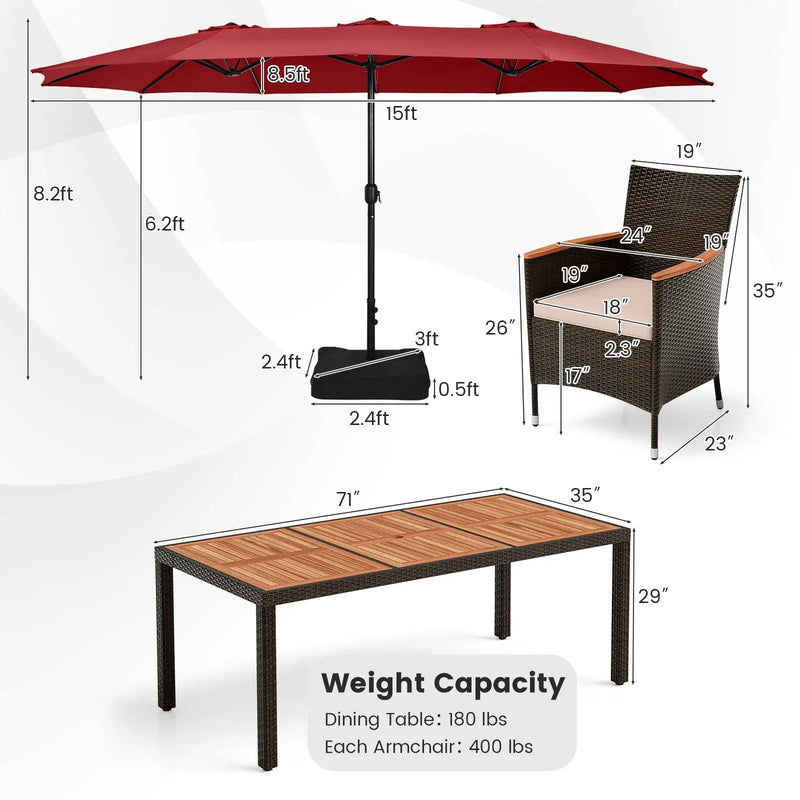 11 Pieces Patio Dining Set with 15 Feet Double-Sided Patio Umbrella and Base by DirectDeals