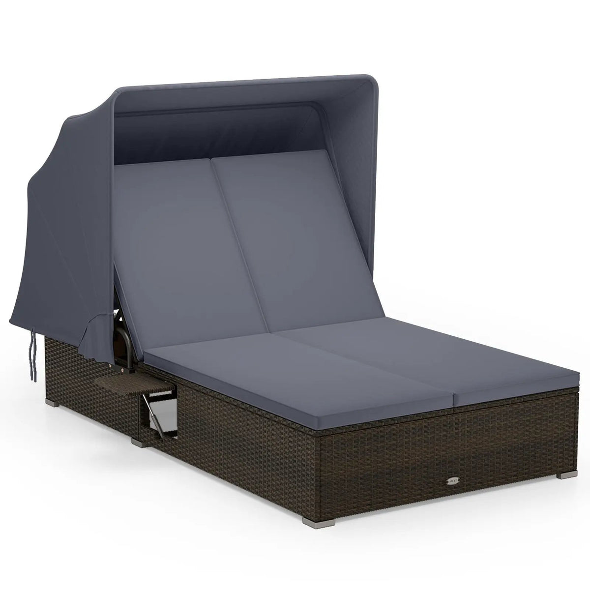 Patio Double Chaise Lounge with Shade Cushions and Folding Side Trays, photo 6 of 16