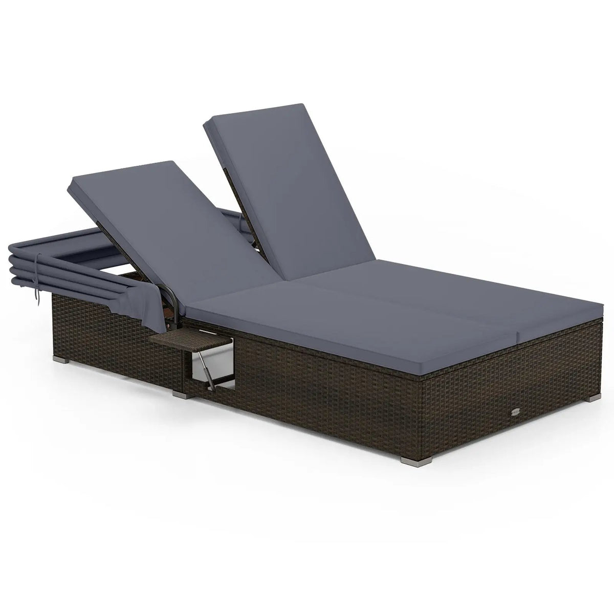 Patio Double Chaise Lounge with Shade Cushions and Folding Side Trays, photo 8 of 16
