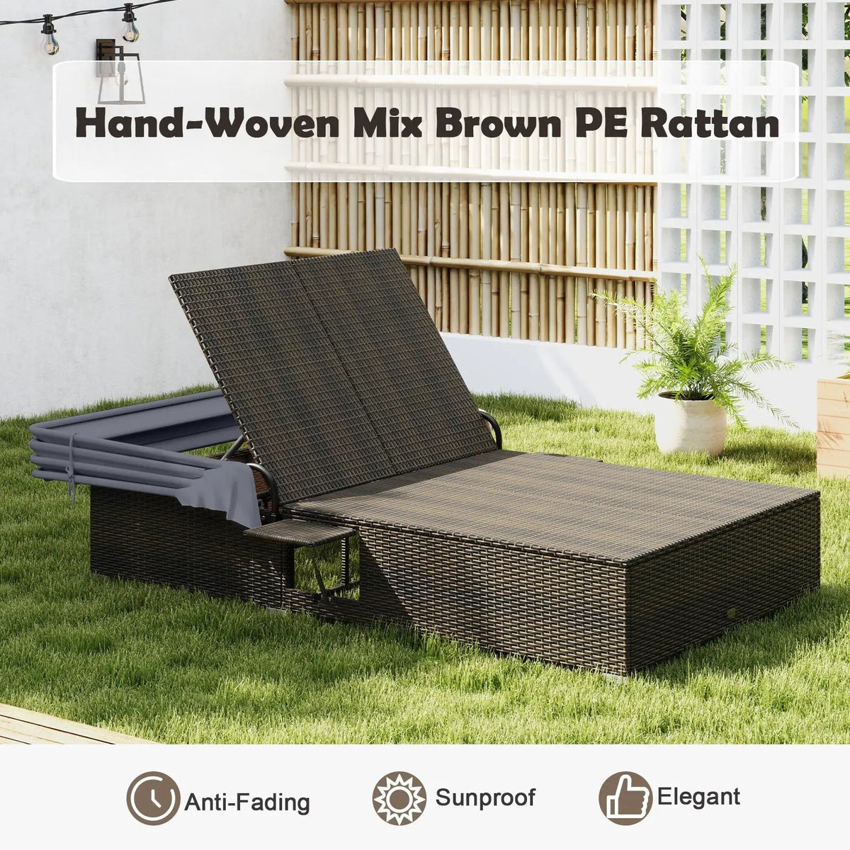 Patio Double Chaise Lounge with Shade Cushions and Folding Side Trays, photo 16 of 16