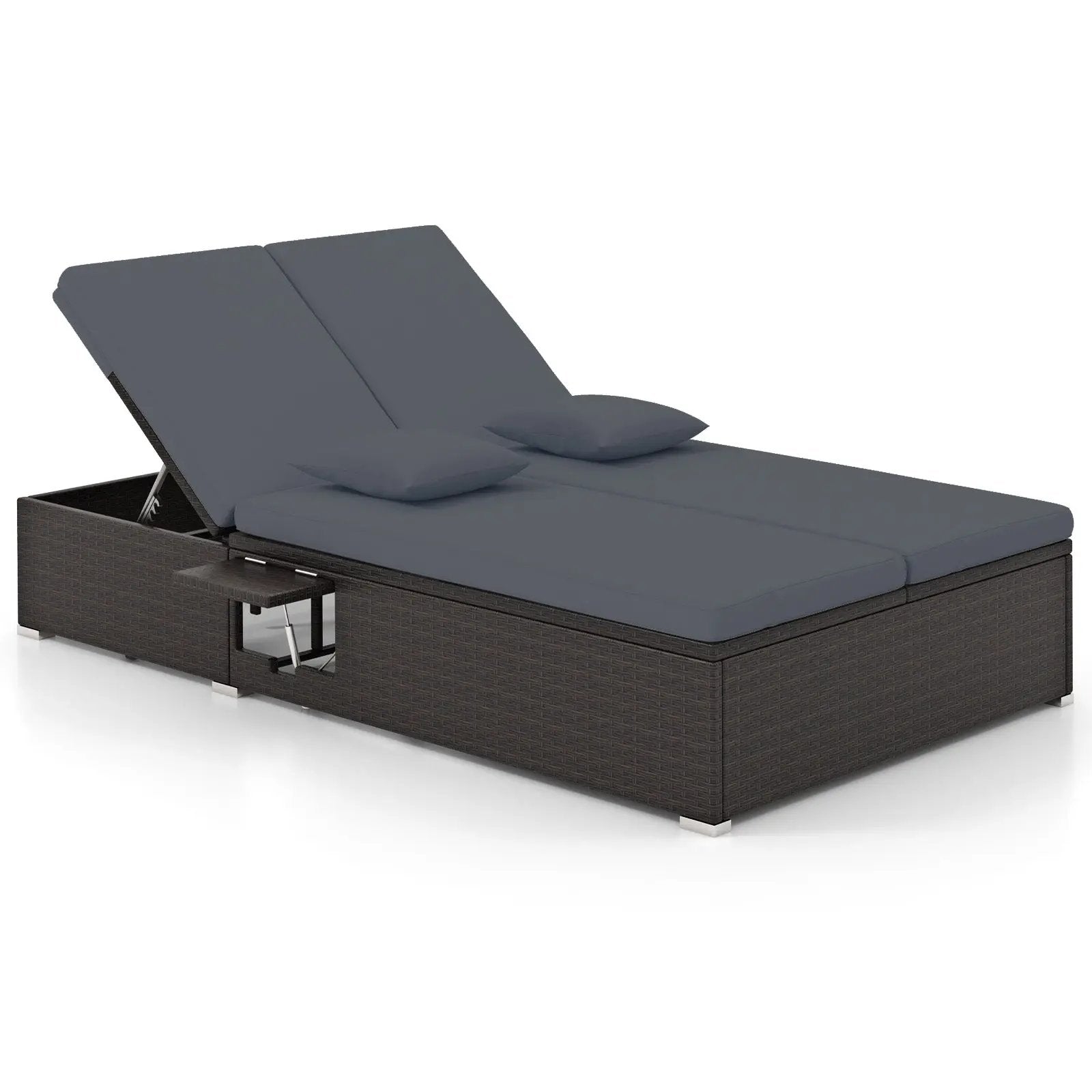 Patio Double Chaise Lounge with Cushions and Folding Side Trays by DirectDeals