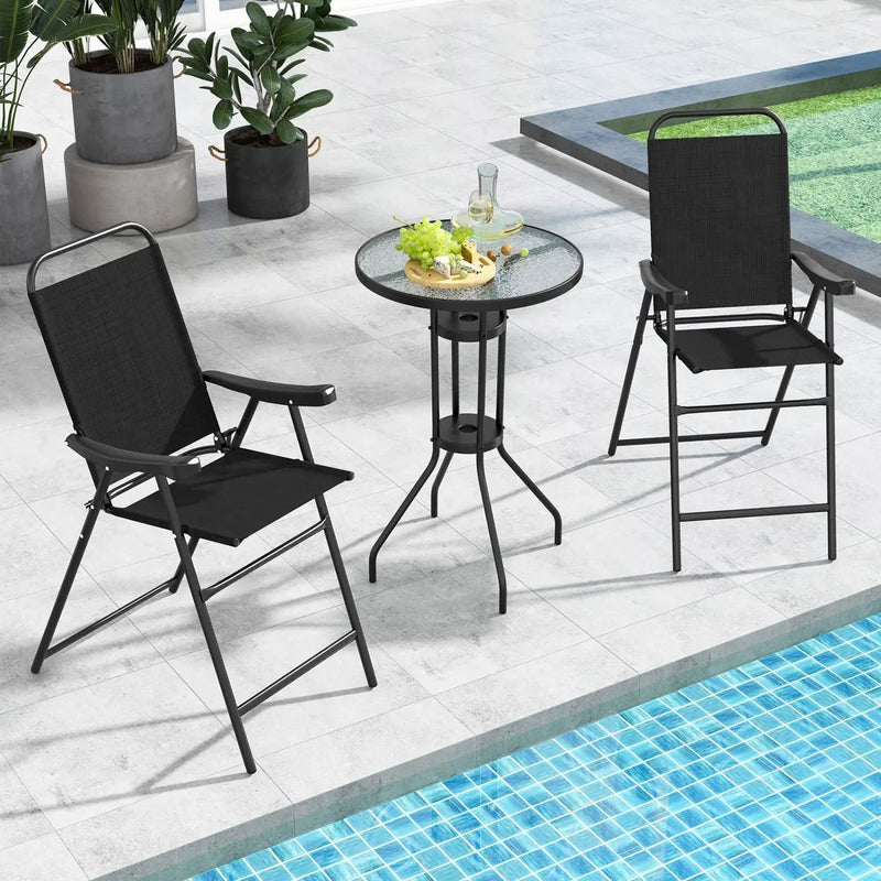 Folding Patio Bar Stool Set of 2 with Footrest - Black by DirectDeals