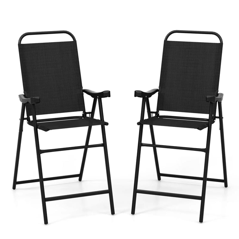 Folding Patio Bar Stool Set of 2 with Footrest - Black by DirectDeals