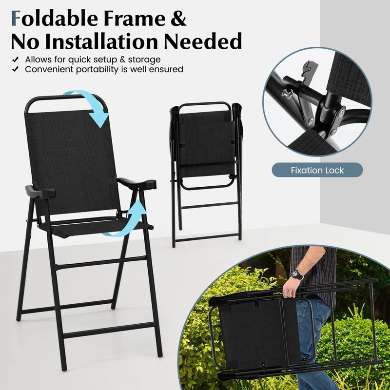 Folding Patio Bar Stool Set of 2 with Footrest - Black by DirectDeals