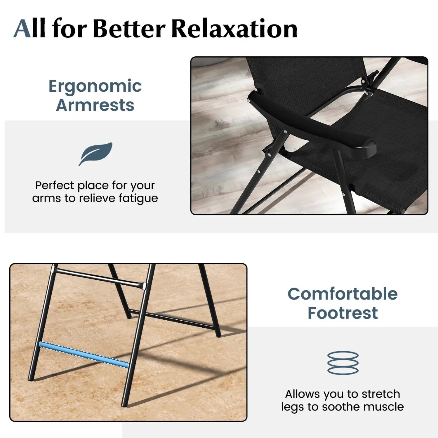 Folding Patio Bar Stool Set of 2 with Footrest - Black by DirectDeals