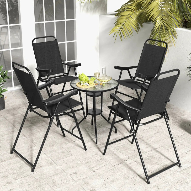 Folding Patio Bar Stool Set of 4 with Metal Frame & Footrest by DirectDeals