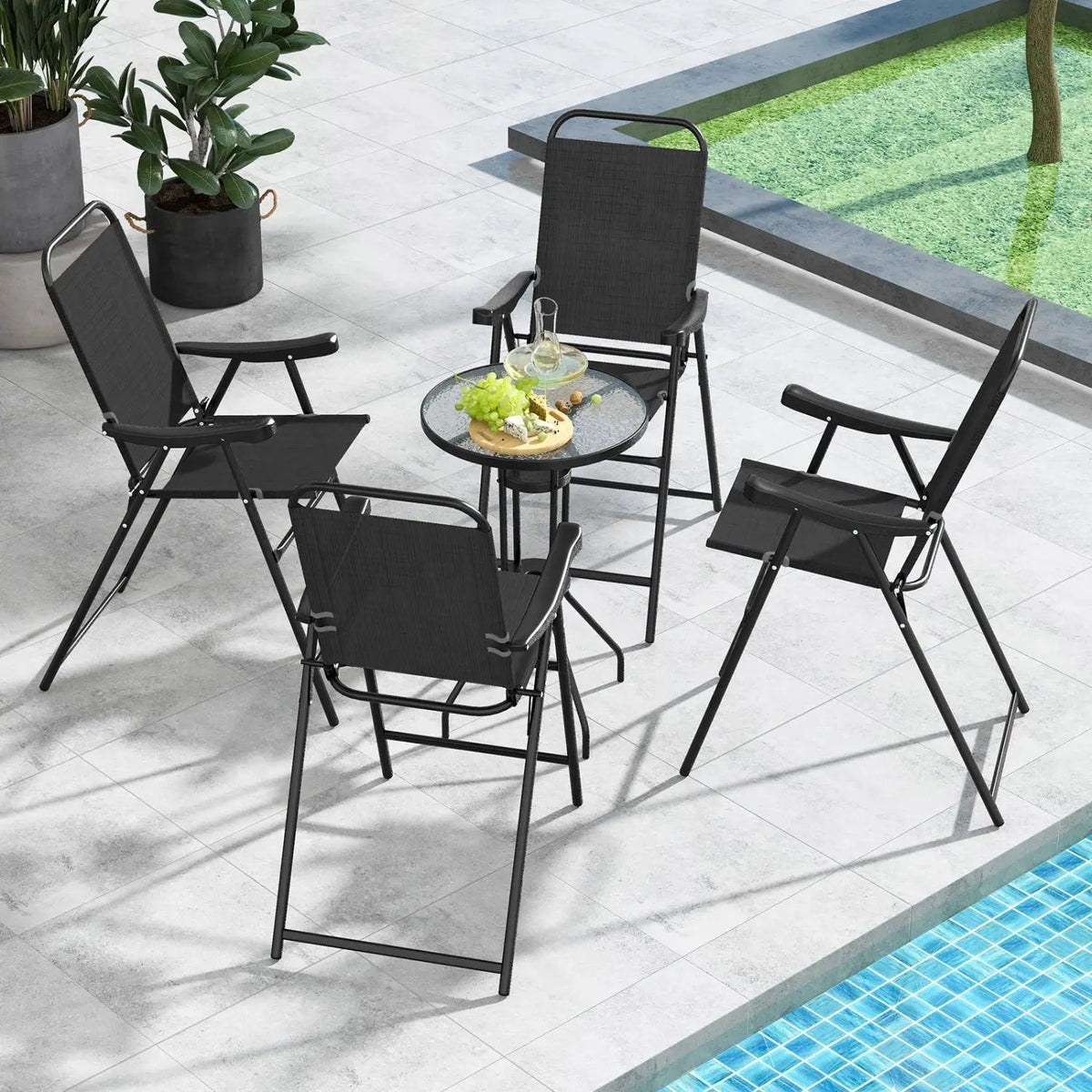 Folding Patio Bar Stool Set of 4 with Metal Frame & Footrest by DirectDeals