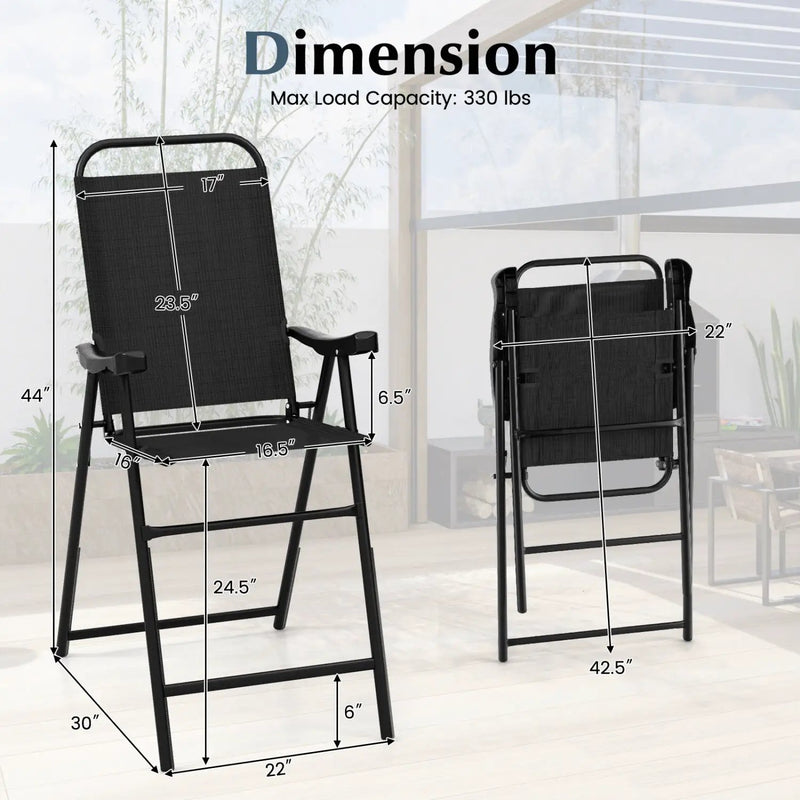 Folding Patio Bar Stool Set of 4 with Metal Frame & Footrest by DirectDeals