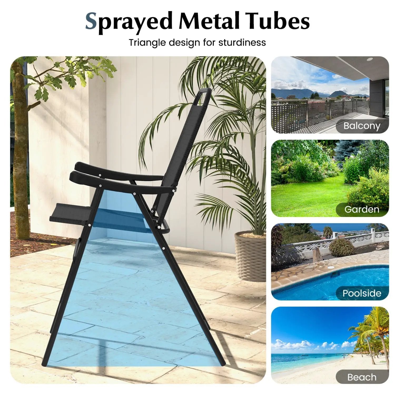 Folding Patio Bar Stool Set of 4 with Metal Frame & Footrest by DirectDeals