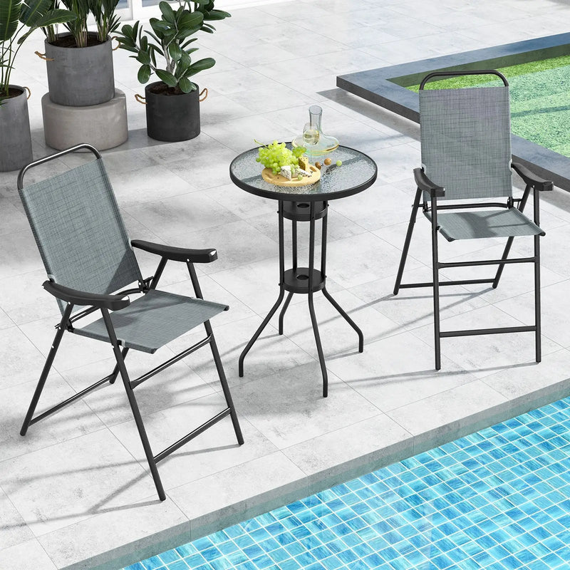 Patio Folding Bar Stool Set of 2 with Metal Frame and Footrest by DirectDeals