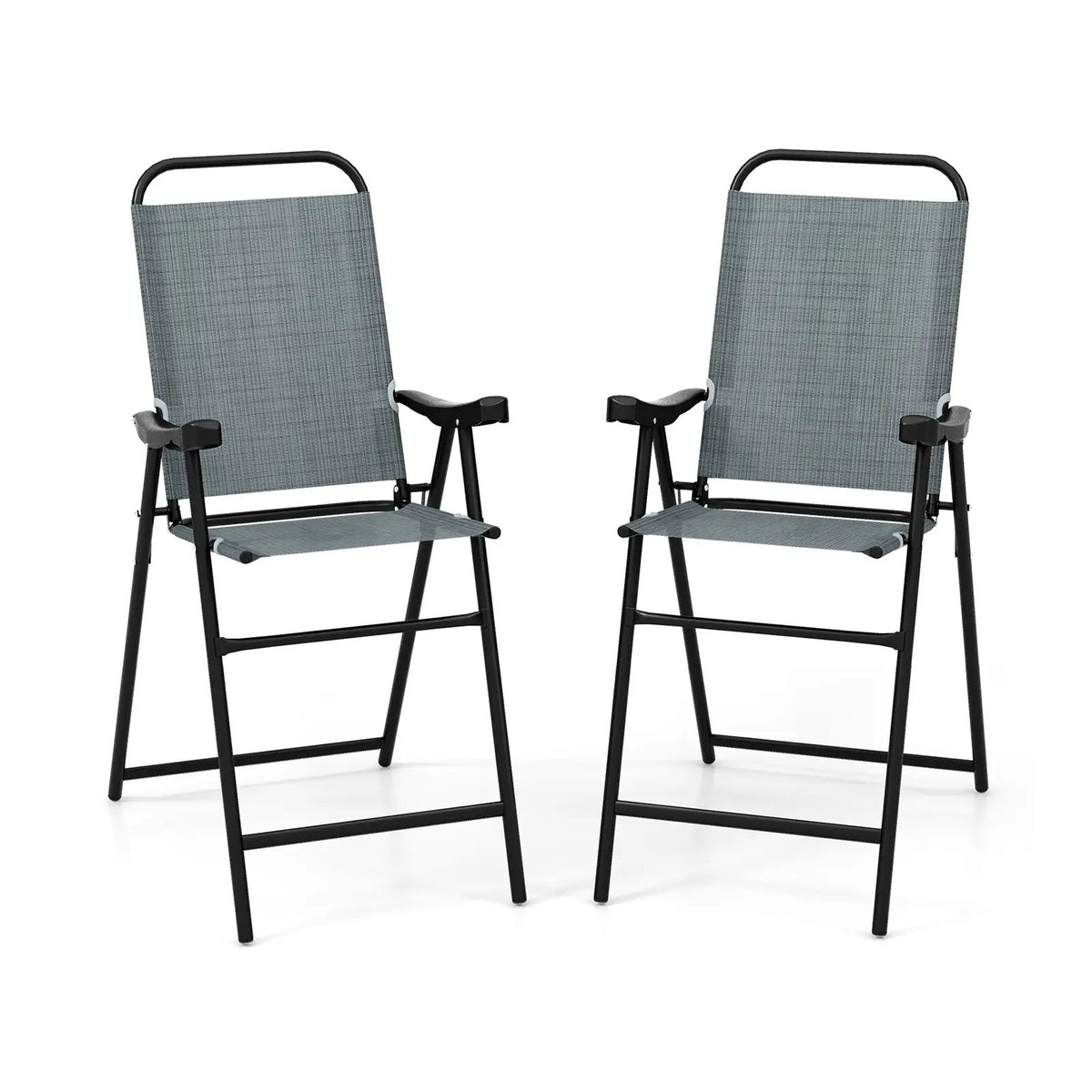 Patio Folding Bar Stool Set of 2 with Metal Frame and Footrest, photo 3 of 9