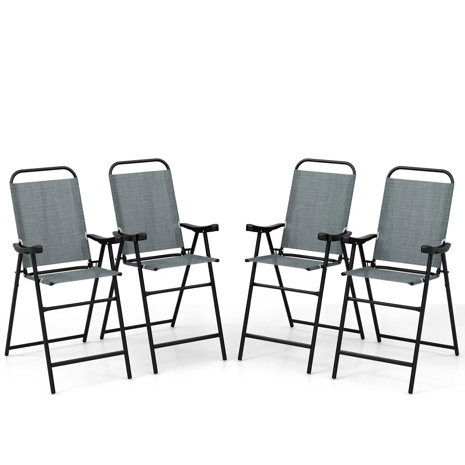 Patio Folding Bar Stool Set of 4 with Metal Frame and Footrest by DirectDeals
