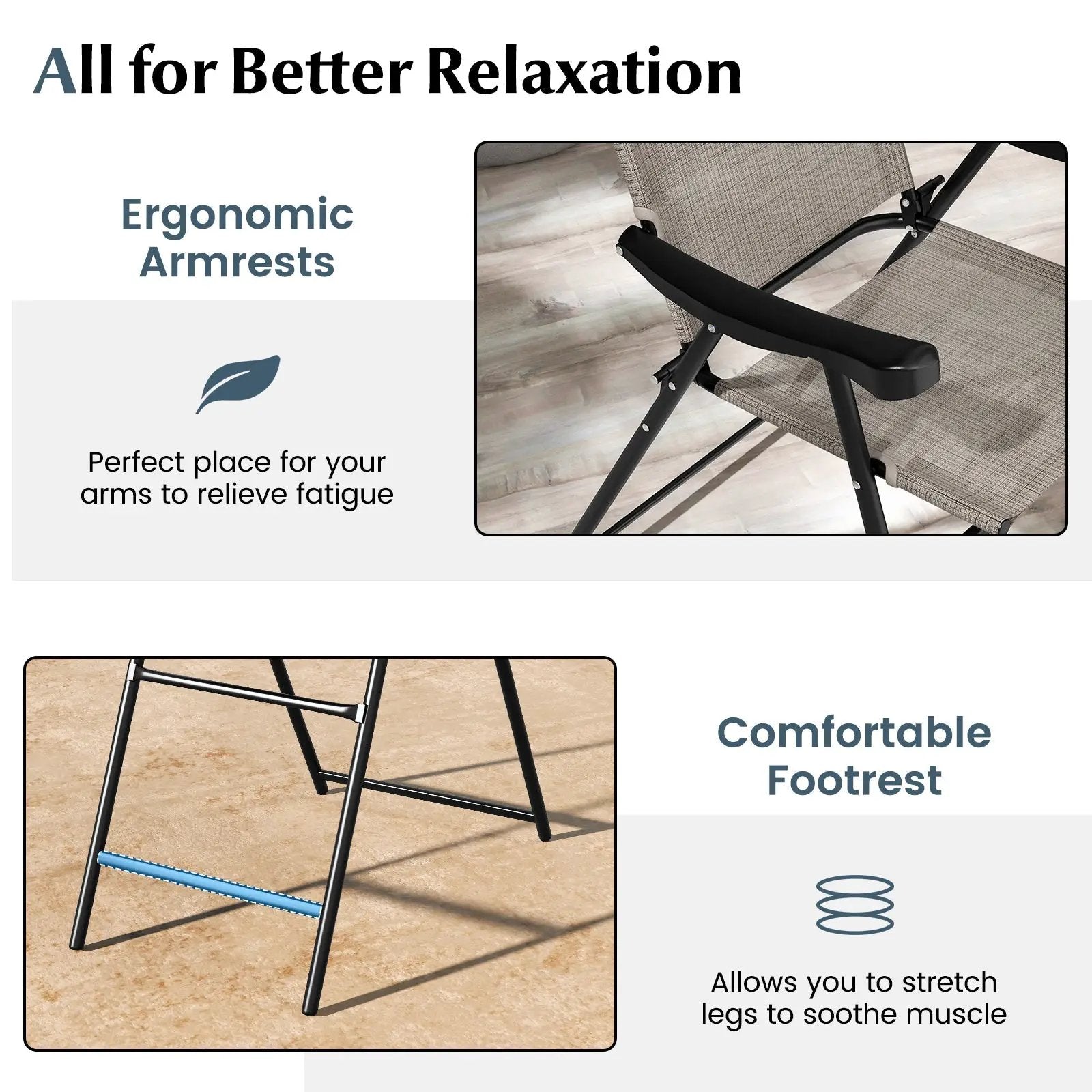 Patio Folding Bar Stool Set of 2 with Metal Frame and Footrest by DirectDeals