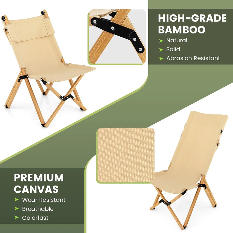 Bamboo Folding Camping Chair with 2-Level Adjustable Backrest-Natural by DirectDeals