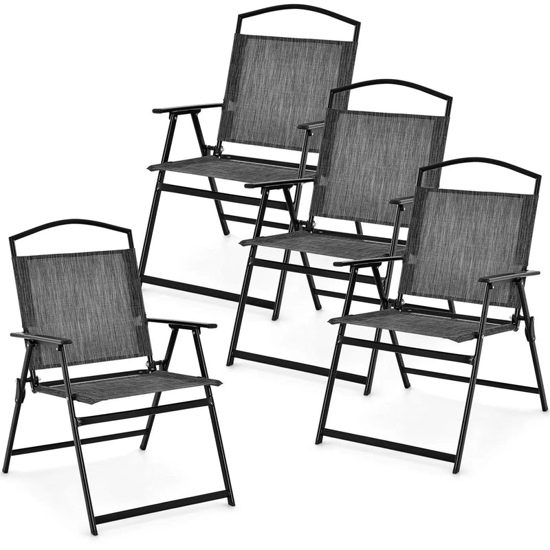 Patio Folding Chairs Set of 4 with Cozy Seat Fabric and Heavy-Duty Metal Frame-Gray by DirectDeals